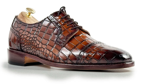 Cognac Crocodile-Texture Oxford