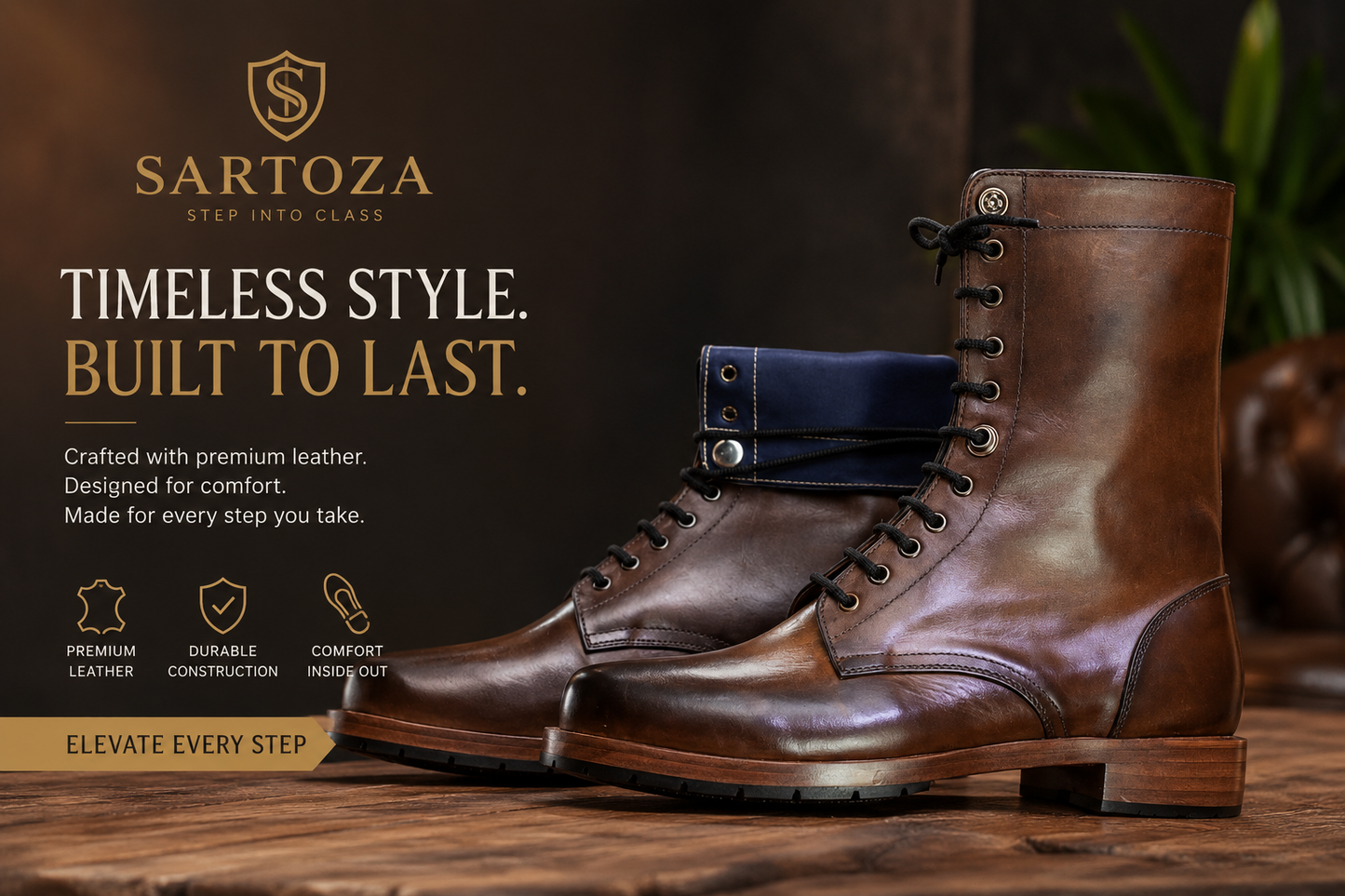 SARTOZA Brown Ankle Boot — Handcrafted Genuine Leather