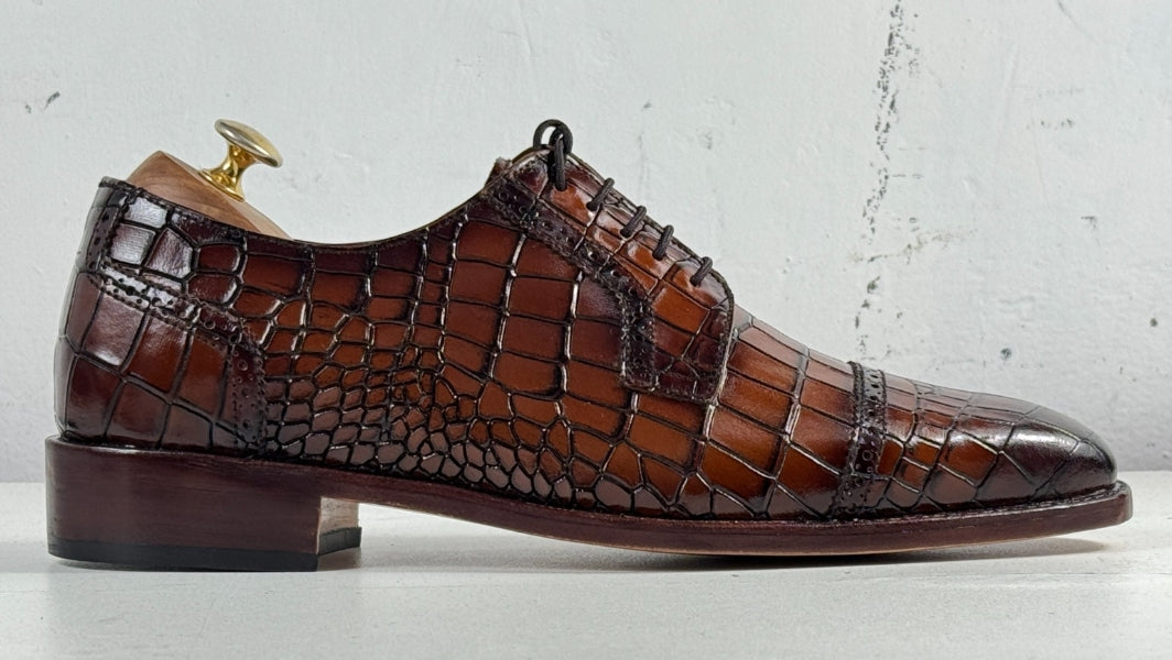 Cognac Crocodile-Texture Oxford