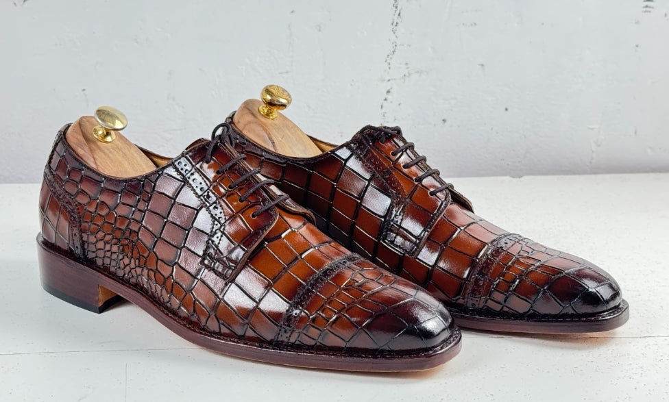 Cognac Crocodile-Texture Oxford