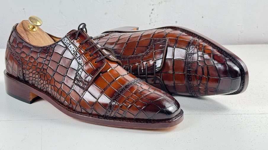 Cognac Crocodile-Texture Oxford